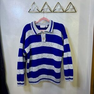 Vintage Sweater by Tomboy Clothing with Wooden Buttons in Cobalt Blue and Grey